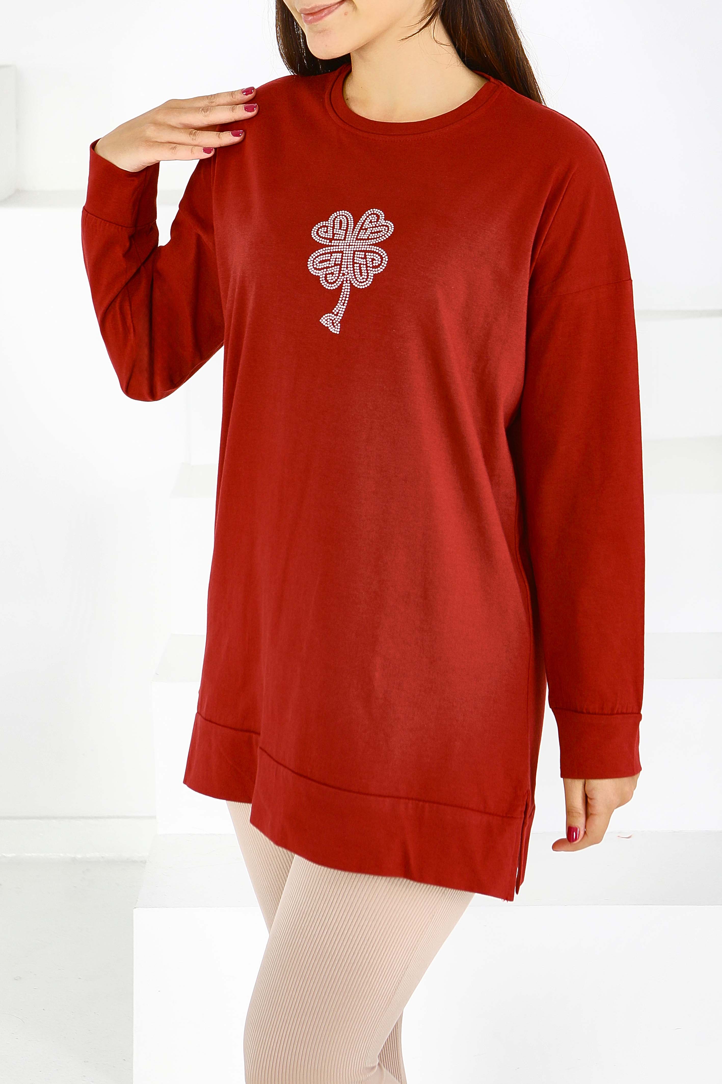 Uzun Kollu Taşlı Tunik - 27582 - 2