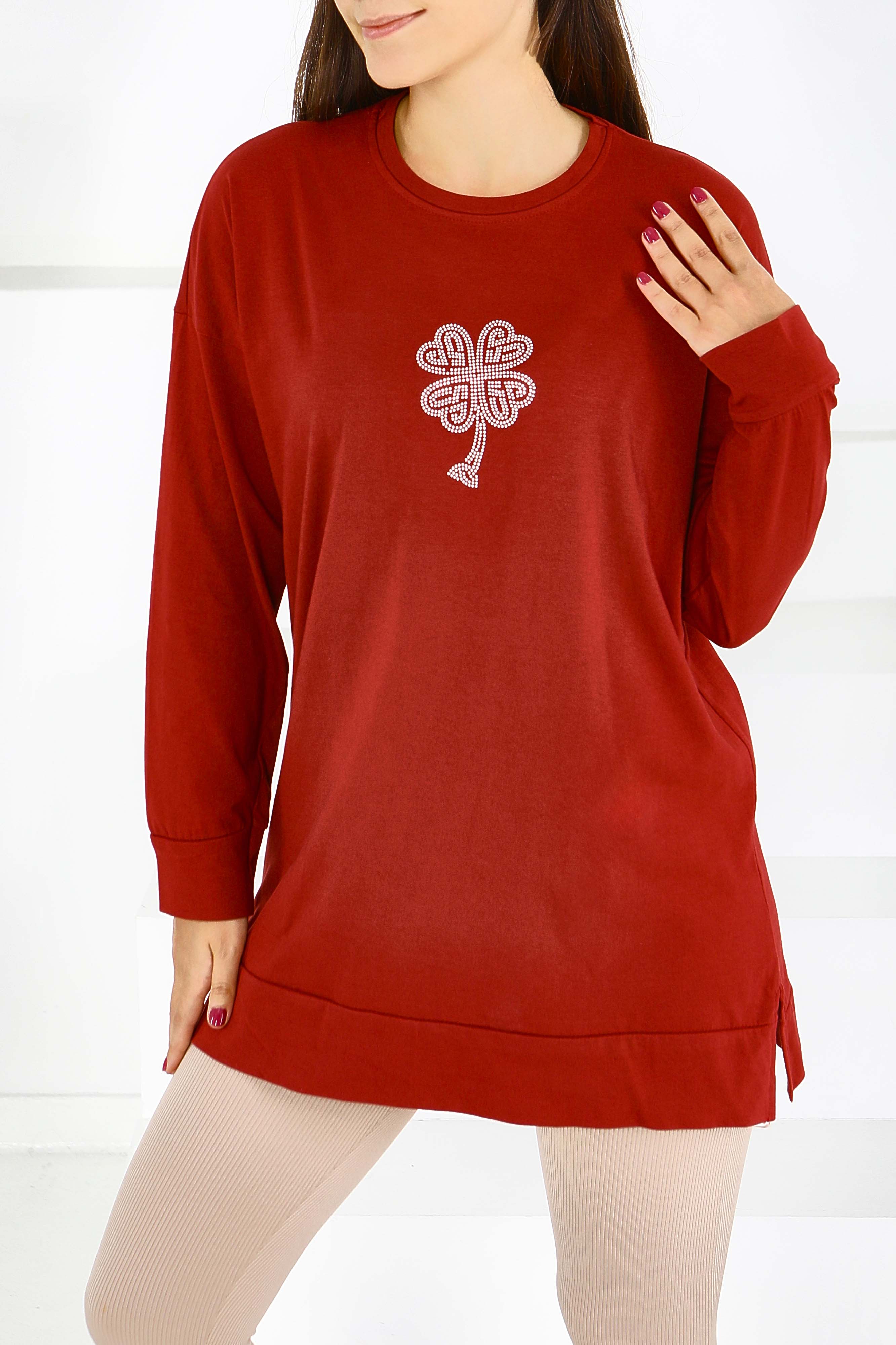 Uzun Kollu Taşlı Tunik - 27582 - 3