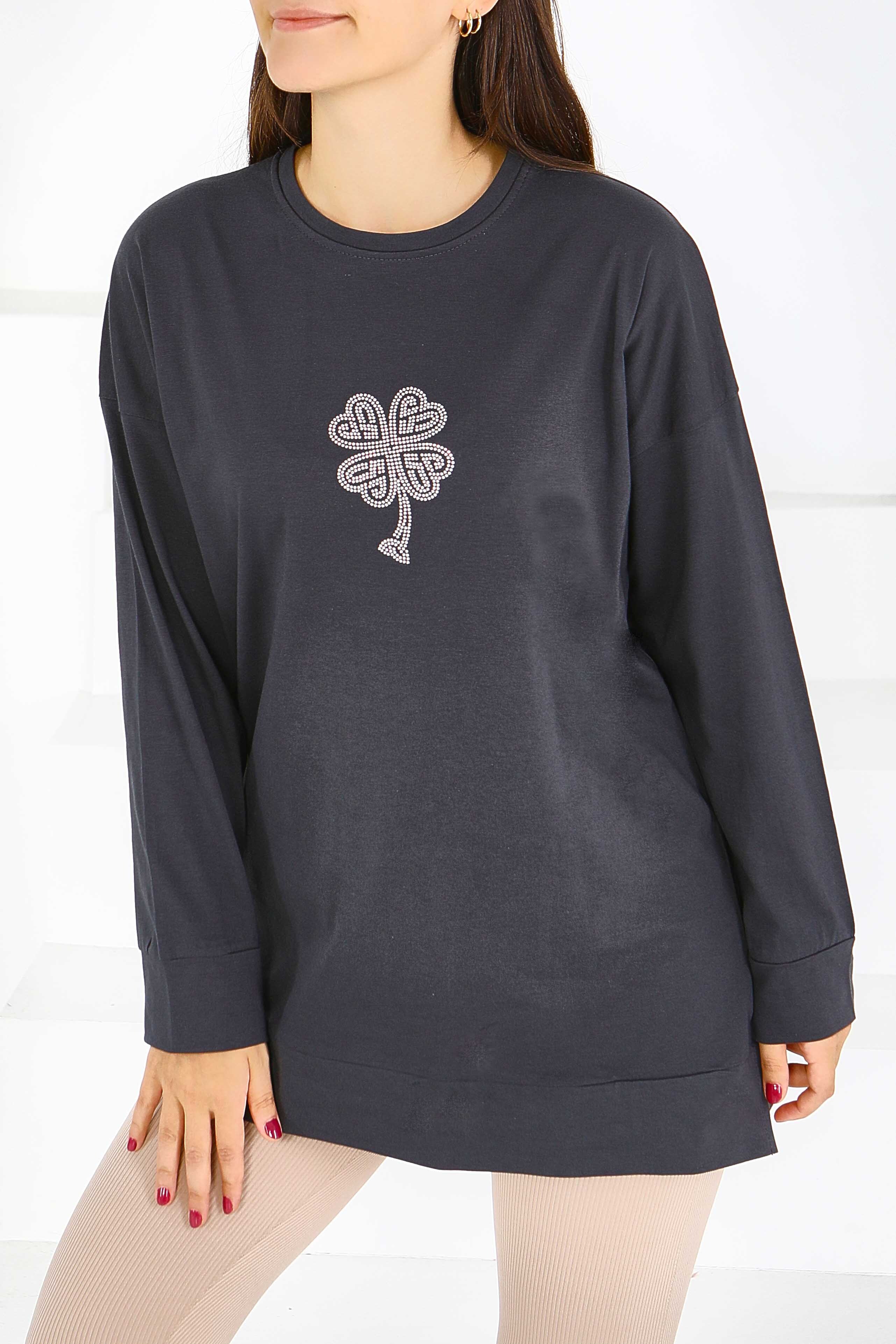Uzun Kollu Taşlı Tunik - 27582 - 1