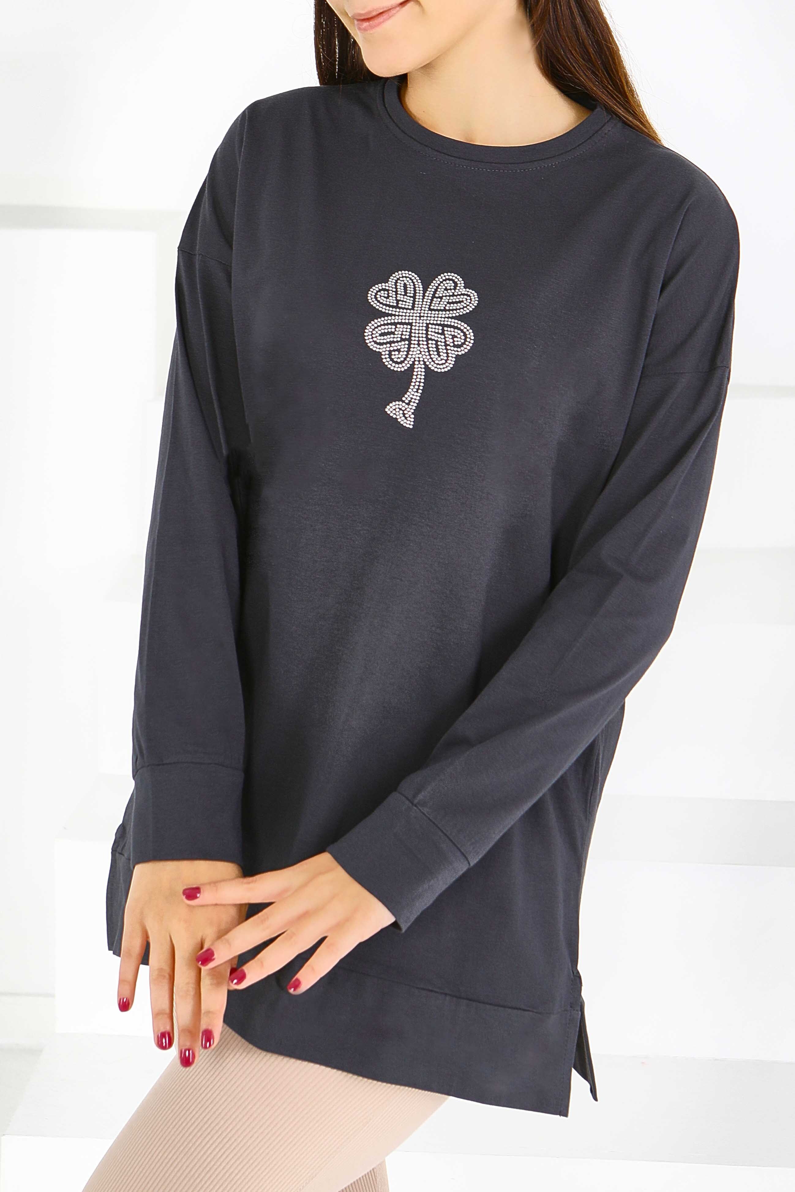 Uzun Kollu Taşlı Tunik - 27582 - 2