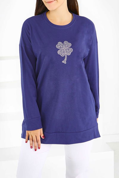 Uzun Kollu Taşlı Tunik - 27582 