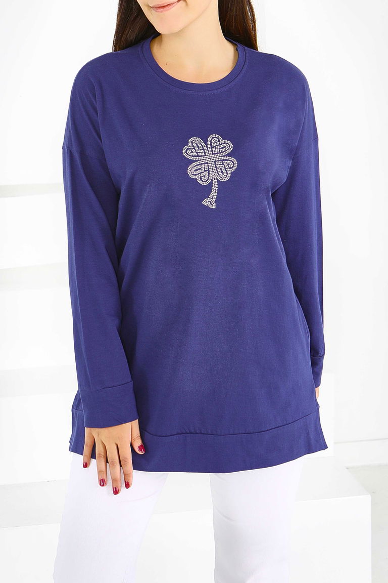 Uzun Kollu Taşlı Tunik - 27582 - TOFİSA