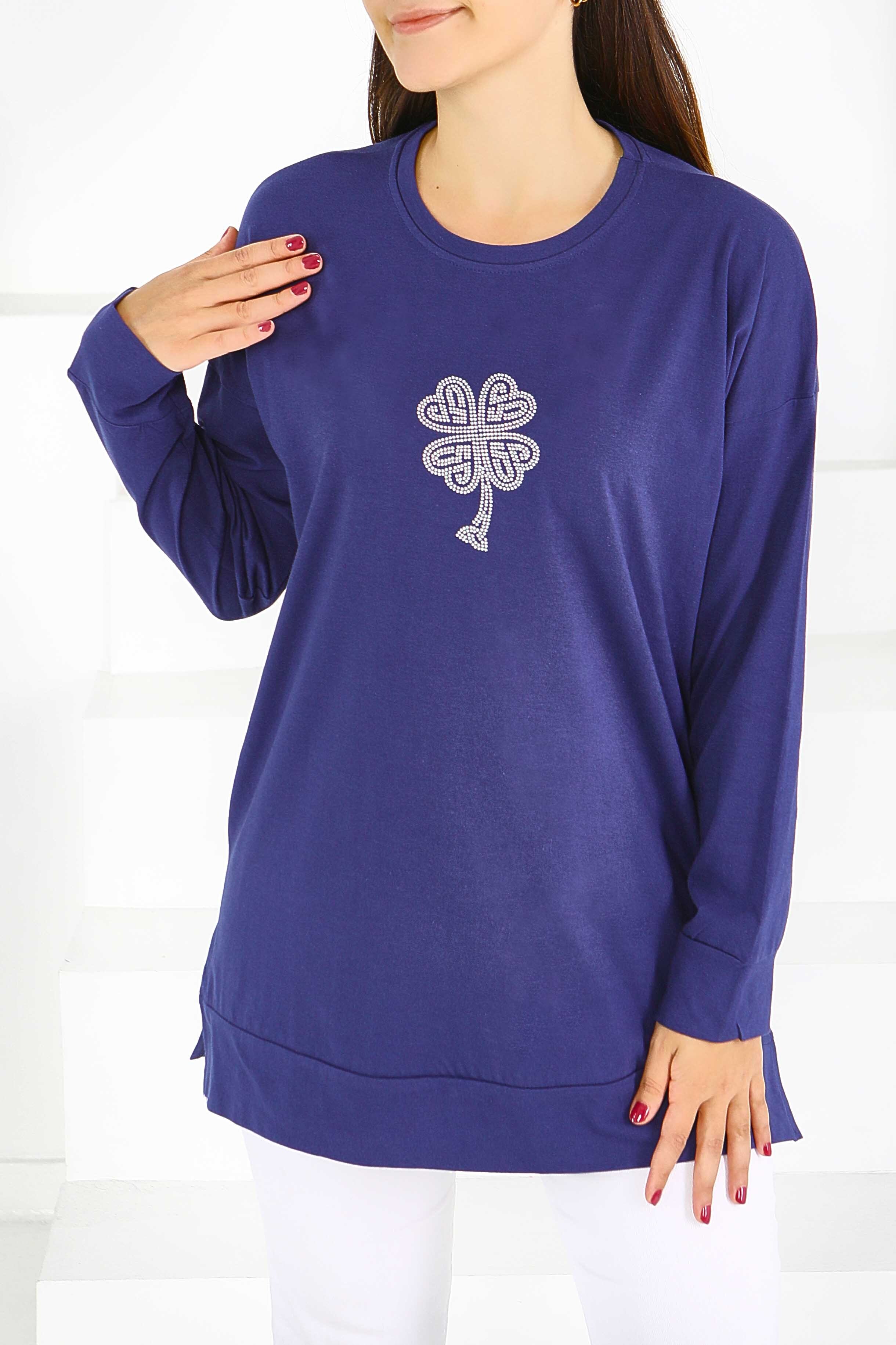 Uzun Kollu Taşlı Tunik - 27582 - 2