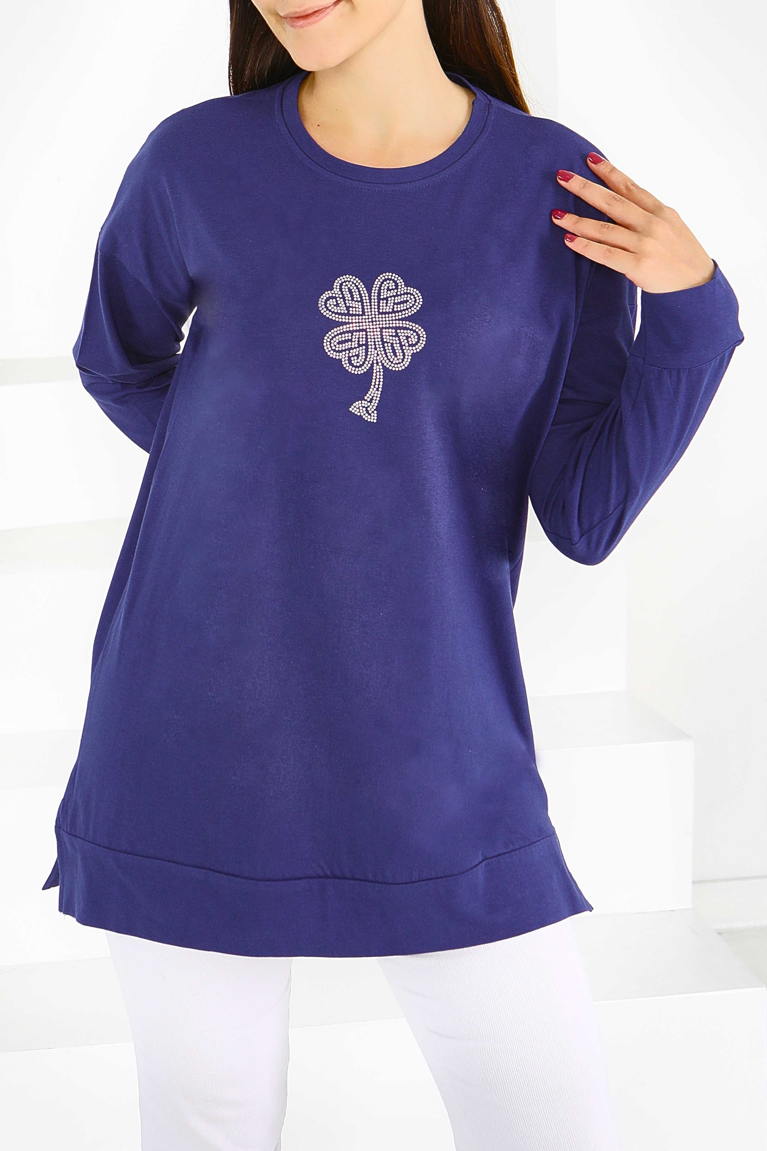 Uzun Kollu Taşlı Tunik - 27582 - 3