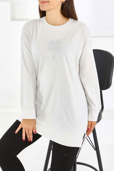 Uzun Kollu Taşlı Tunik - 27582 