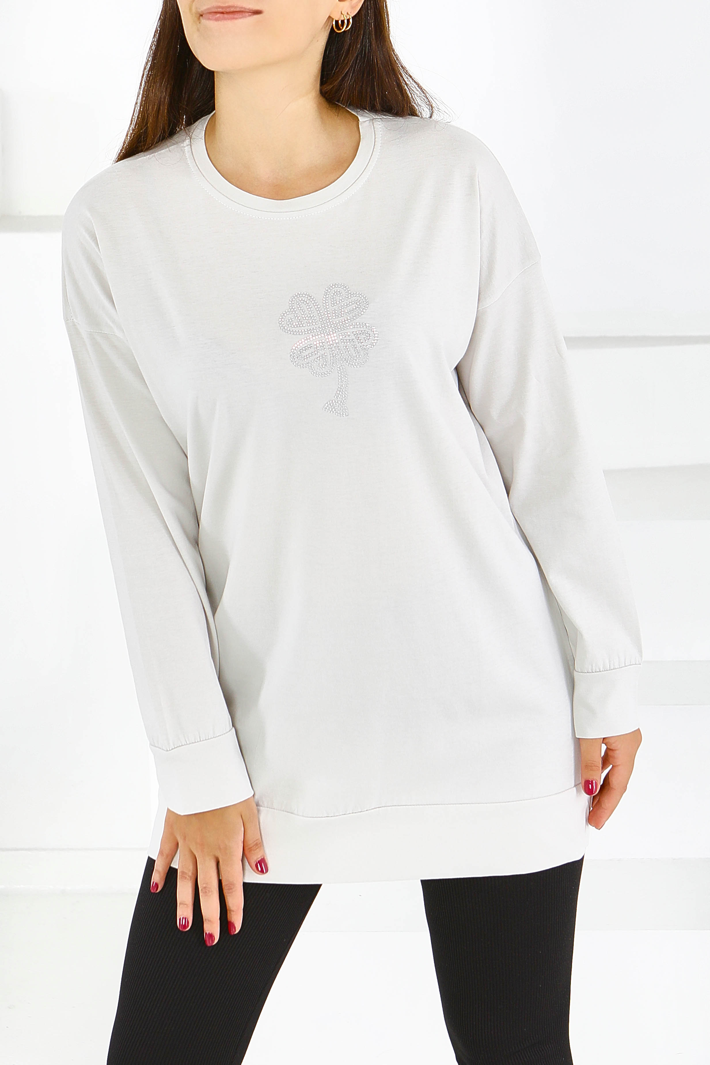 Uzun Kollu Taşlı Tunik - 27582 - 2