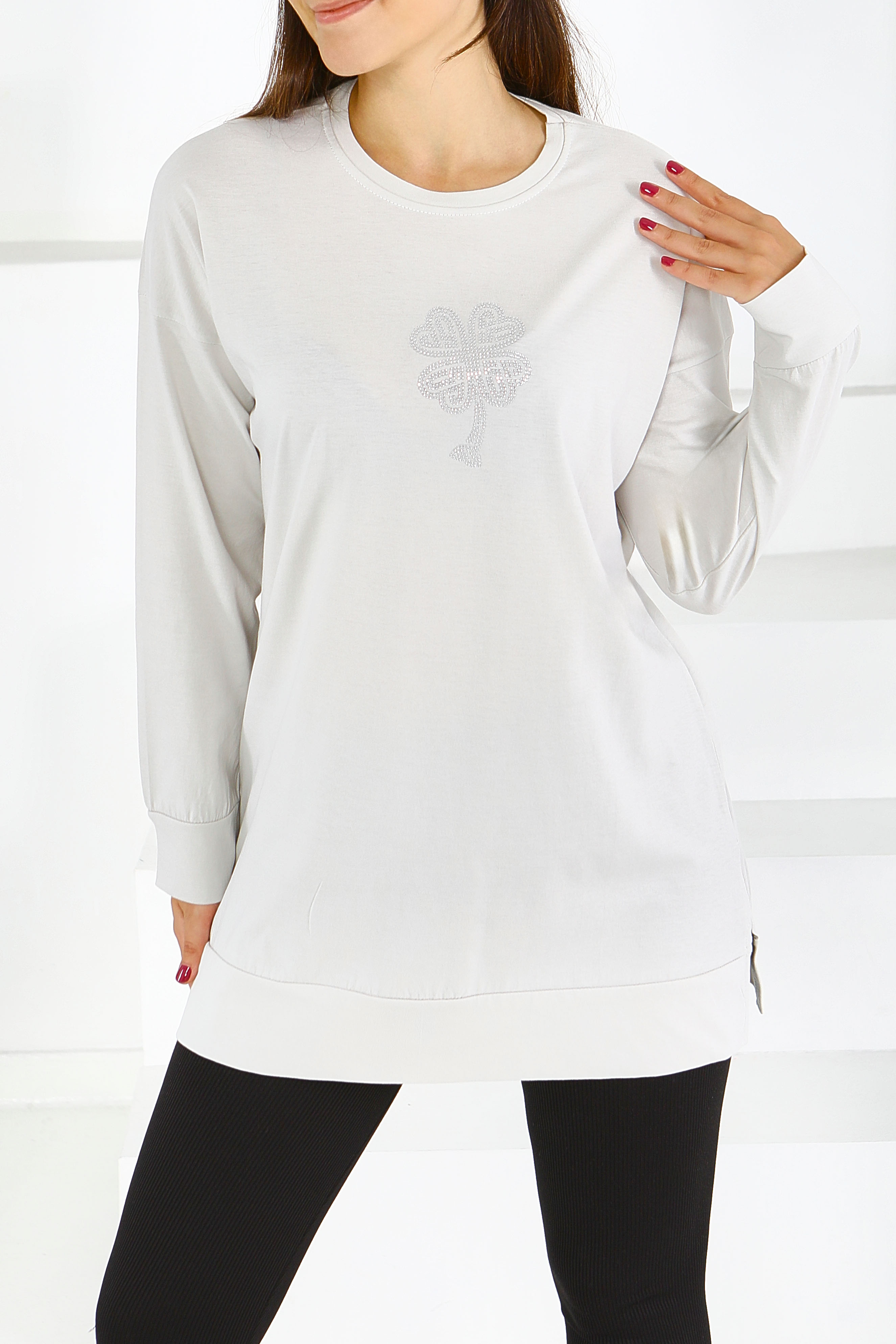 Uzun Kollu Taşlı Tunik - 27582 - 3