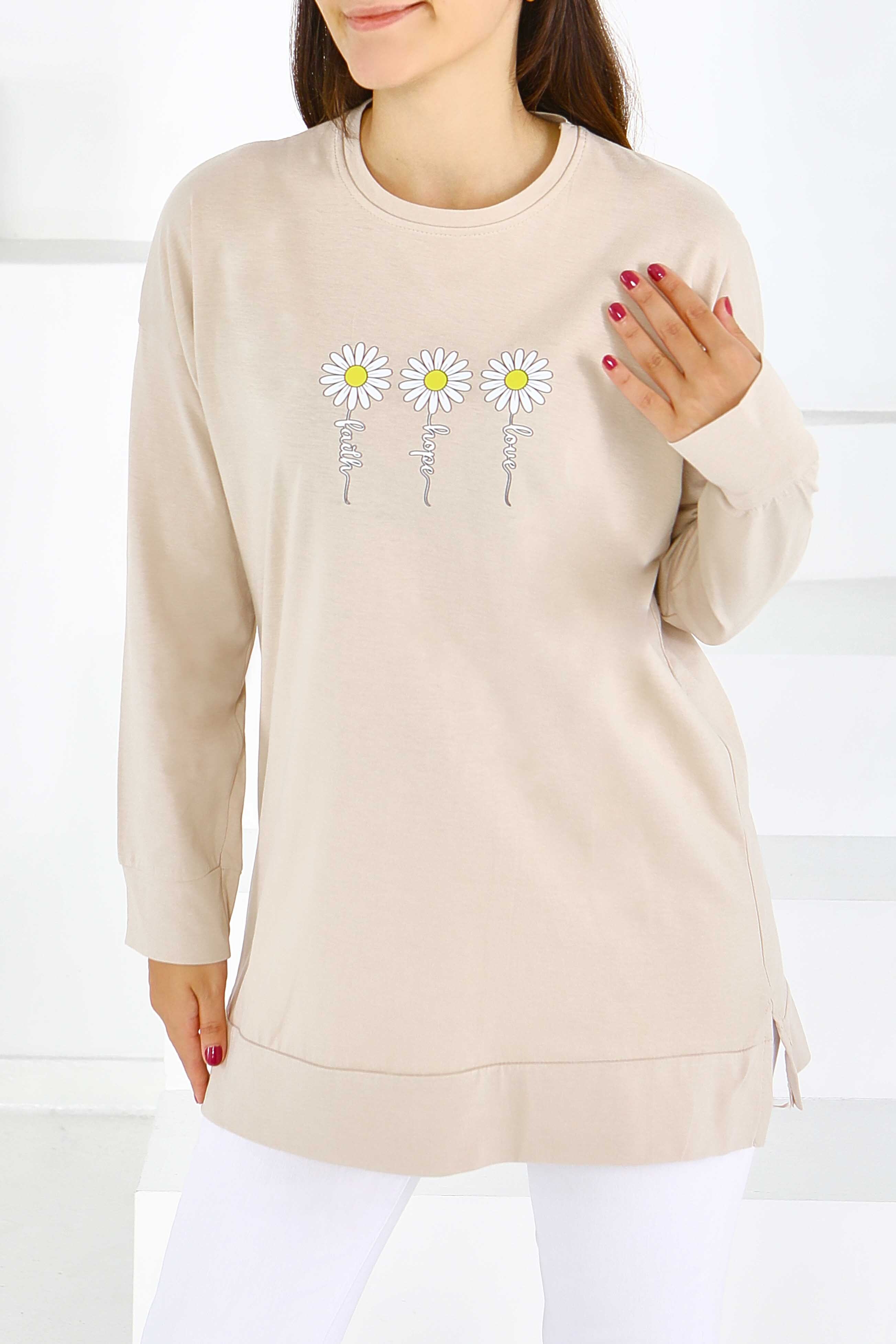Uzun Kollu Baskılı Tunik - 27583 - 1