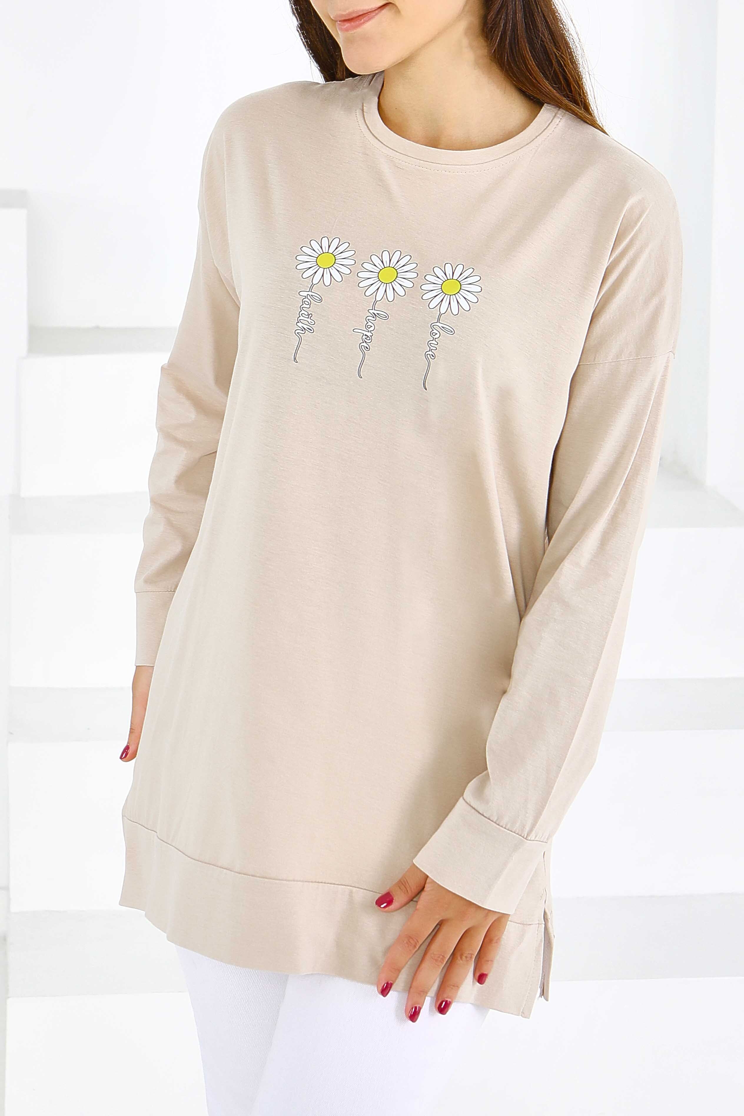 Uzun Kollu Baskılı Tunik - 27583 - 3
