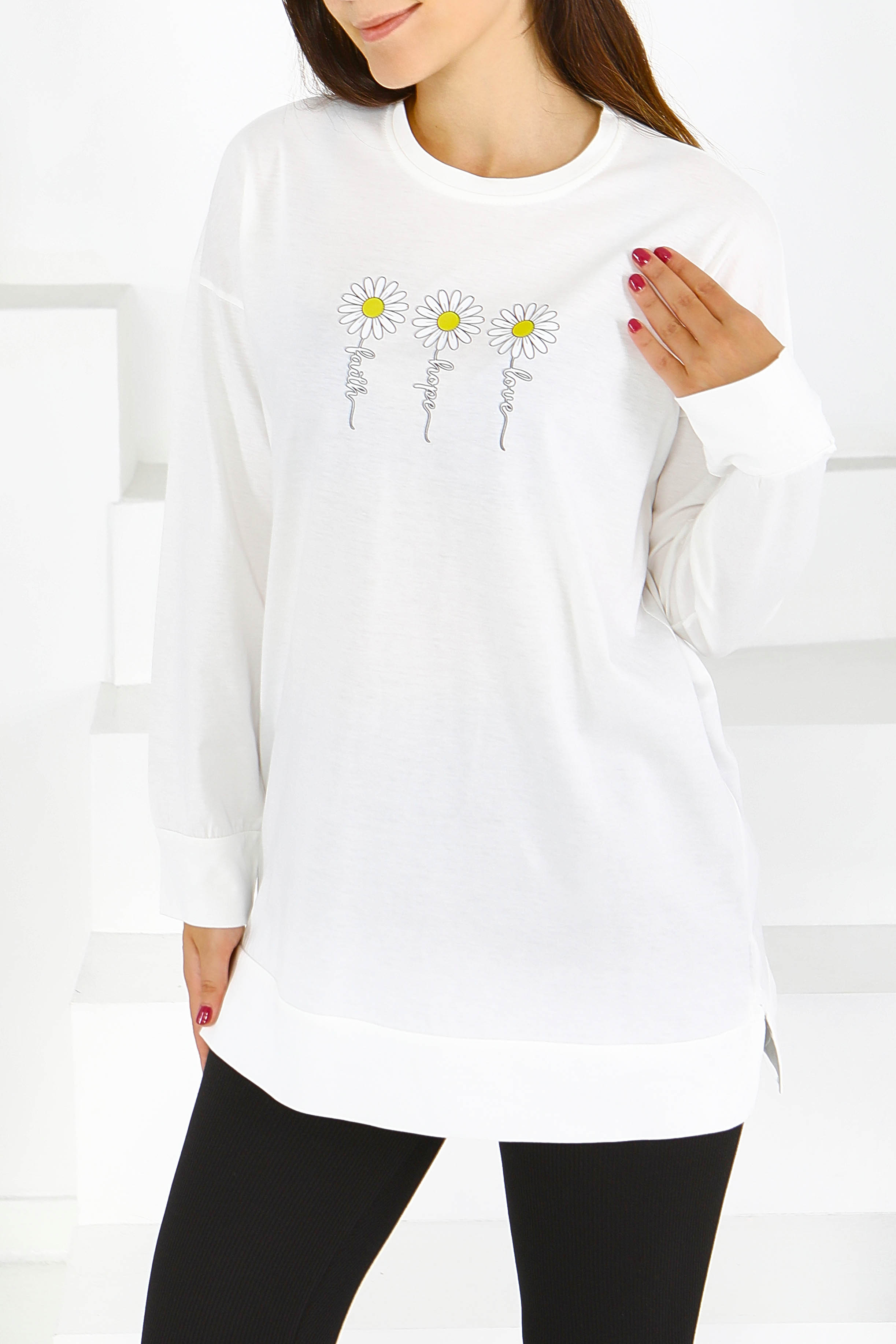 Uzun Kollu Baskılı Tunik - 27583 - 3