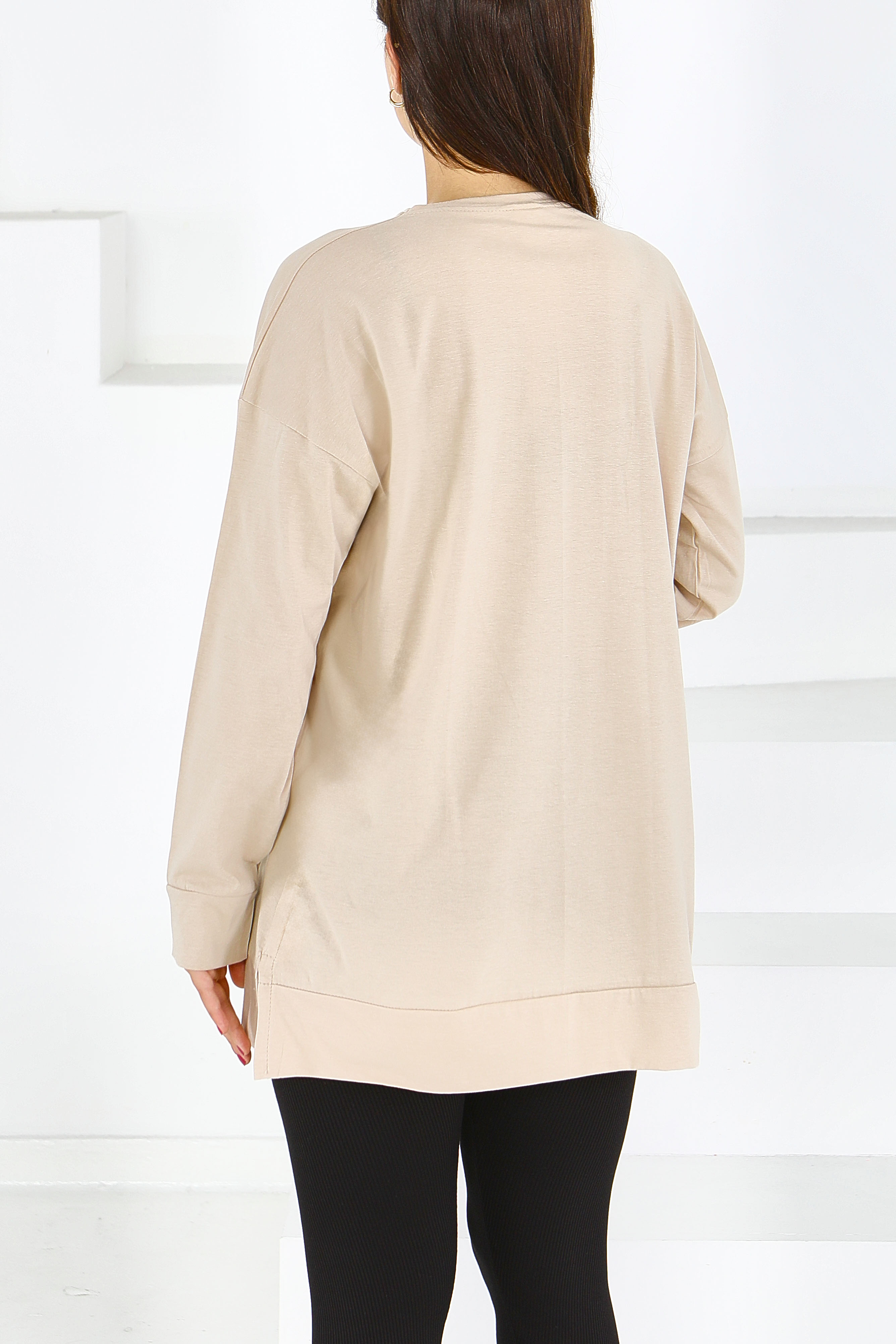 Uzun Kollu Taşlı Tunik - 27582 - 3