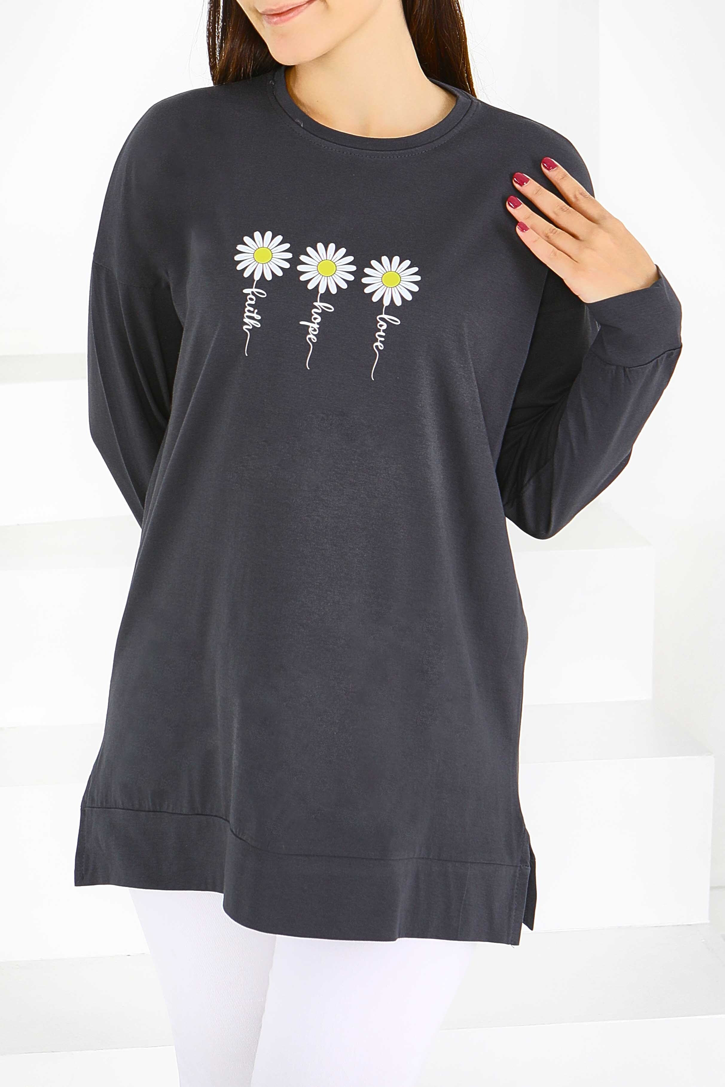 Uzun Kollu Baskılı Tunik - 27583 - 1