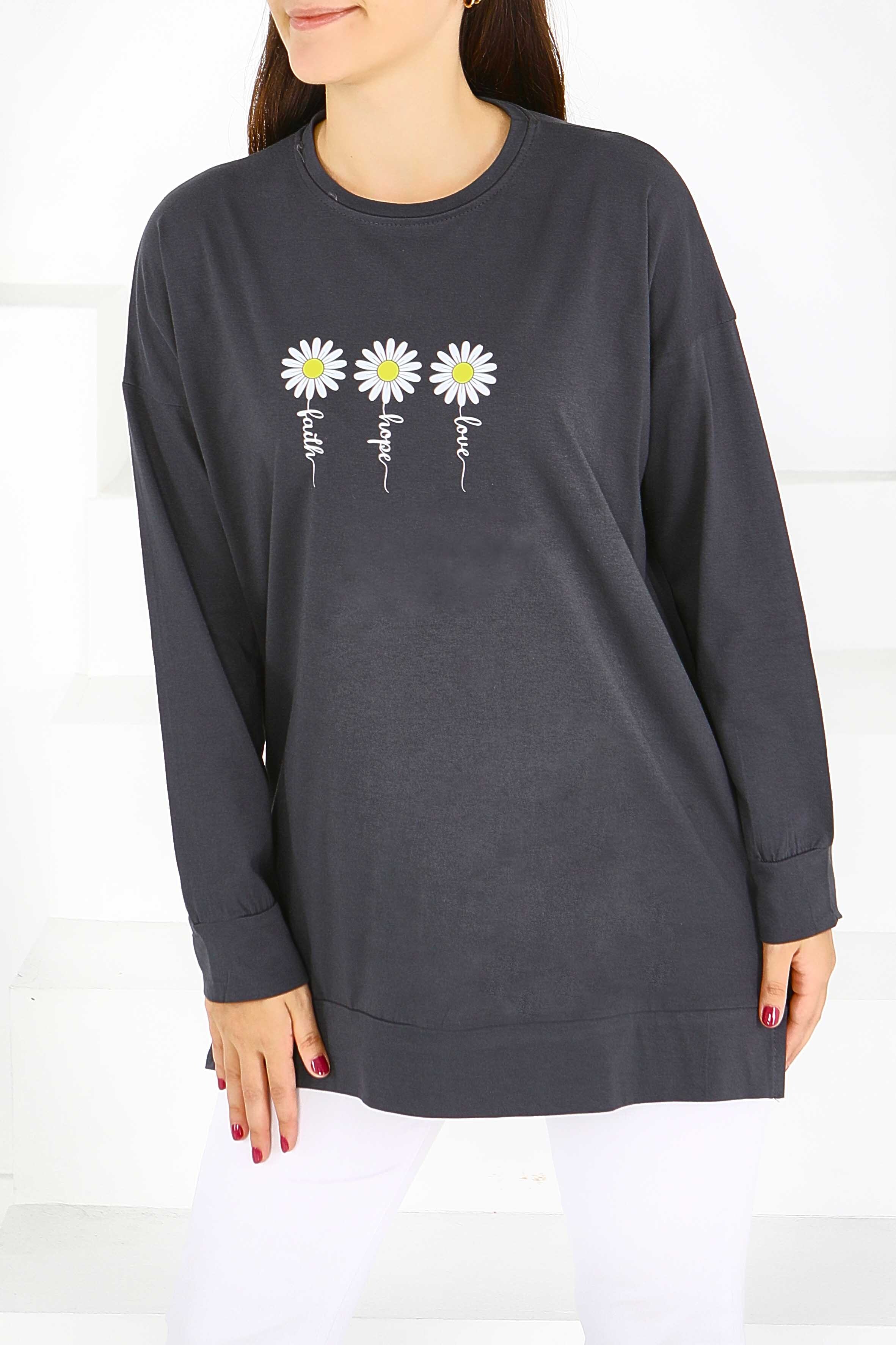 Uzun Kollu Baskılı Tunik - 27583 - 2