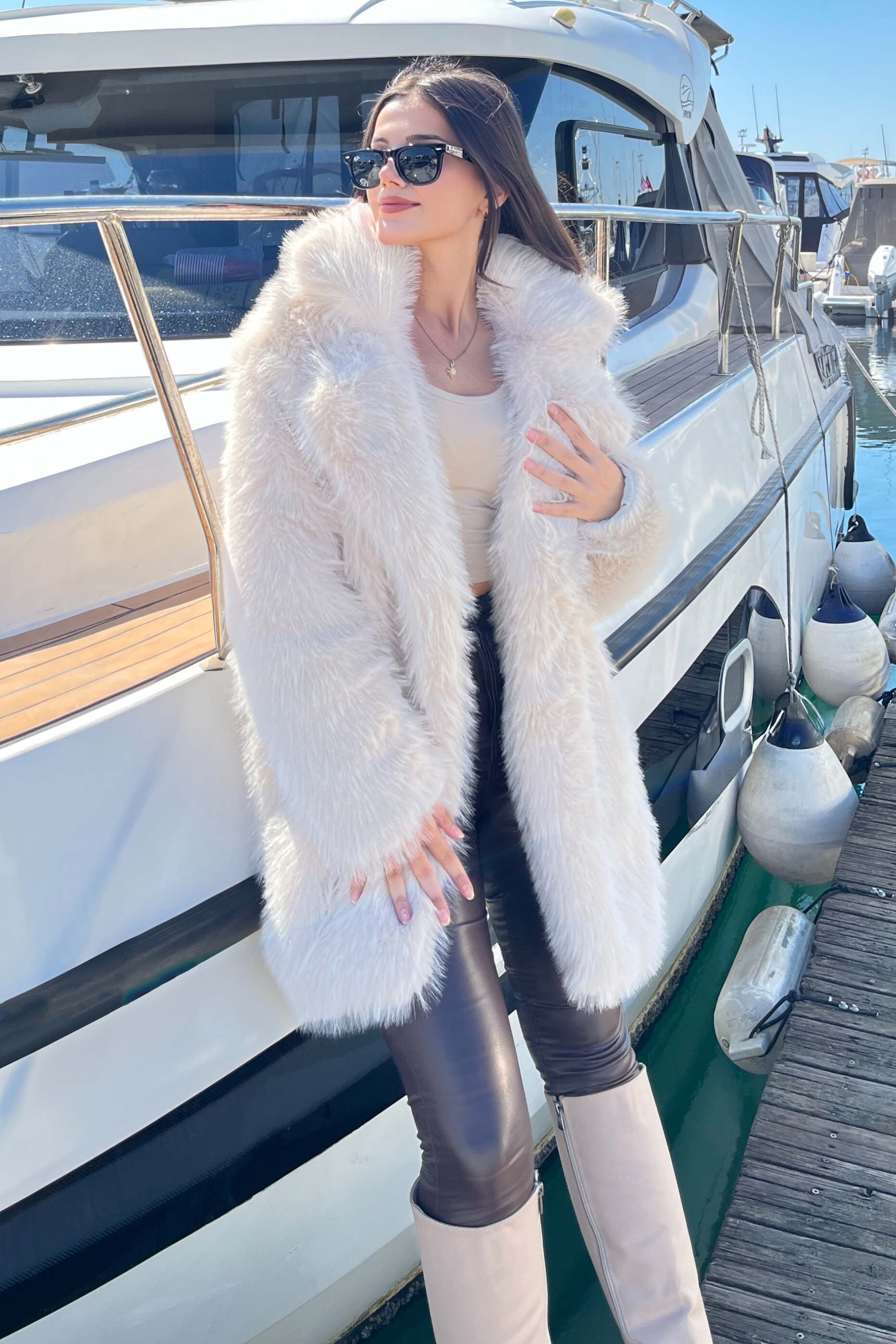 Uzun Lolita Kürk Mont - 27812-KREM - 3