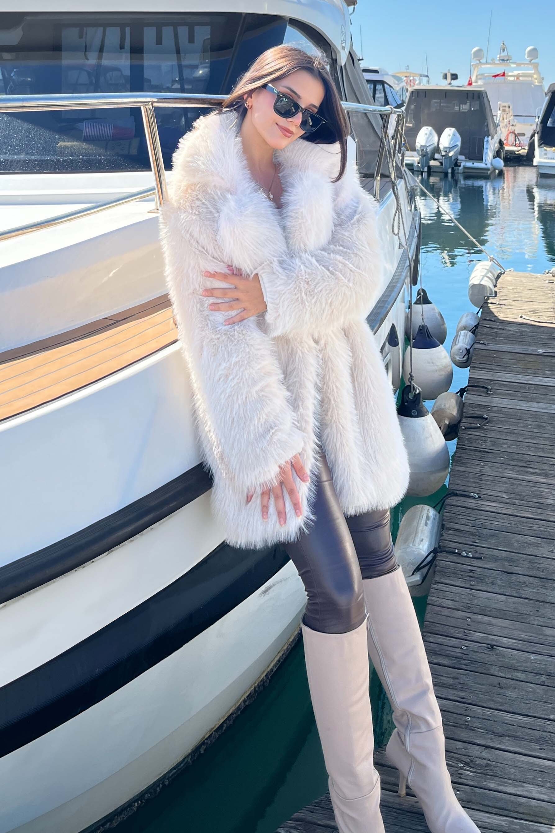Uzun Lolita Kürk Mont - 27812-KREM - 4