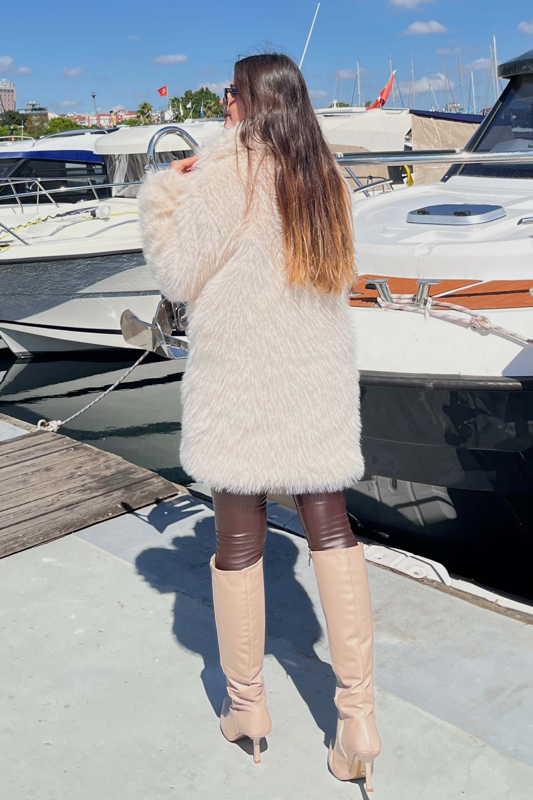 Uzun Lolita Kürk Mont - 27812-KREM - 6