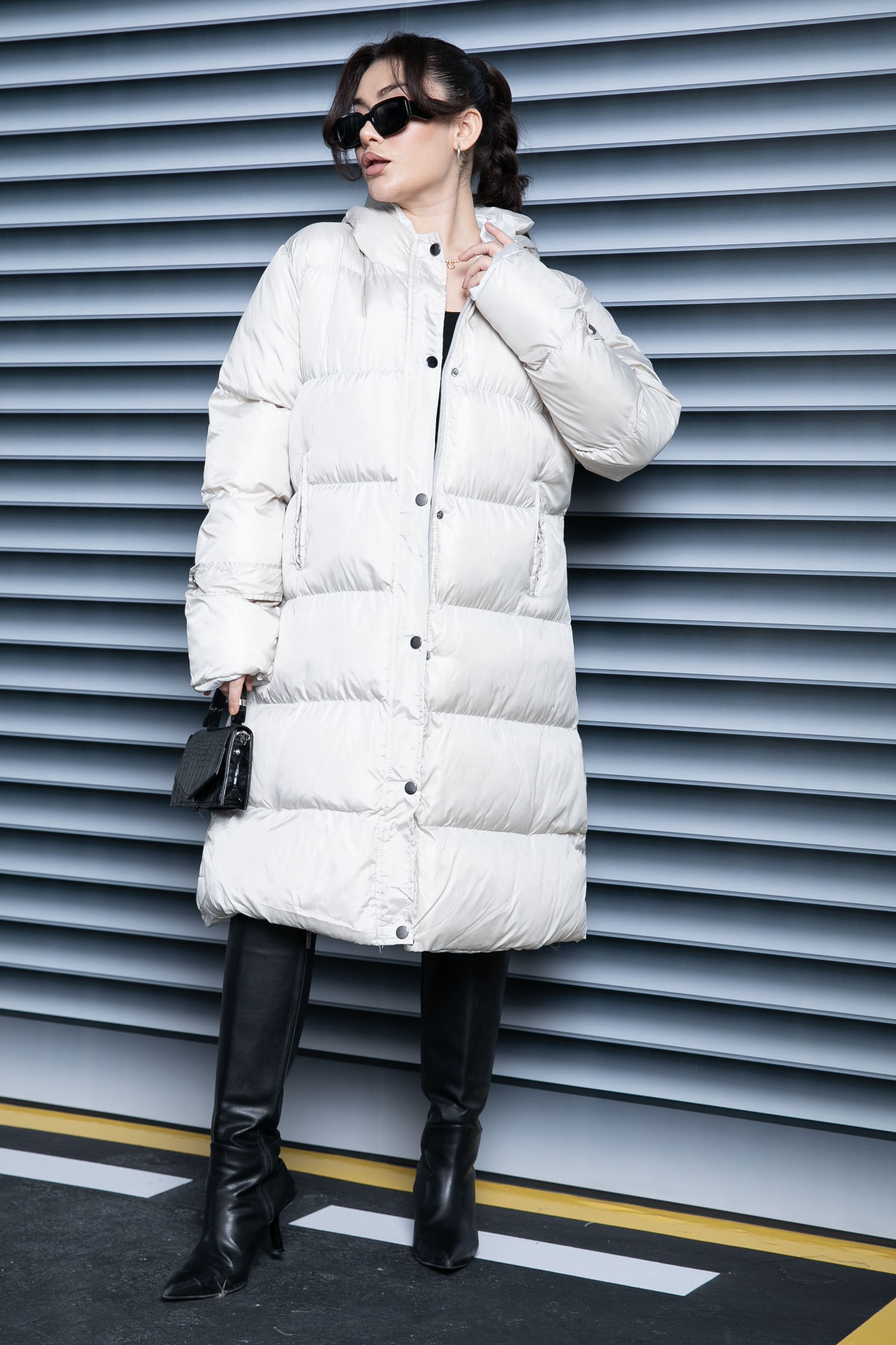 Uzun Şişme Mont Krem - 26741 - 5