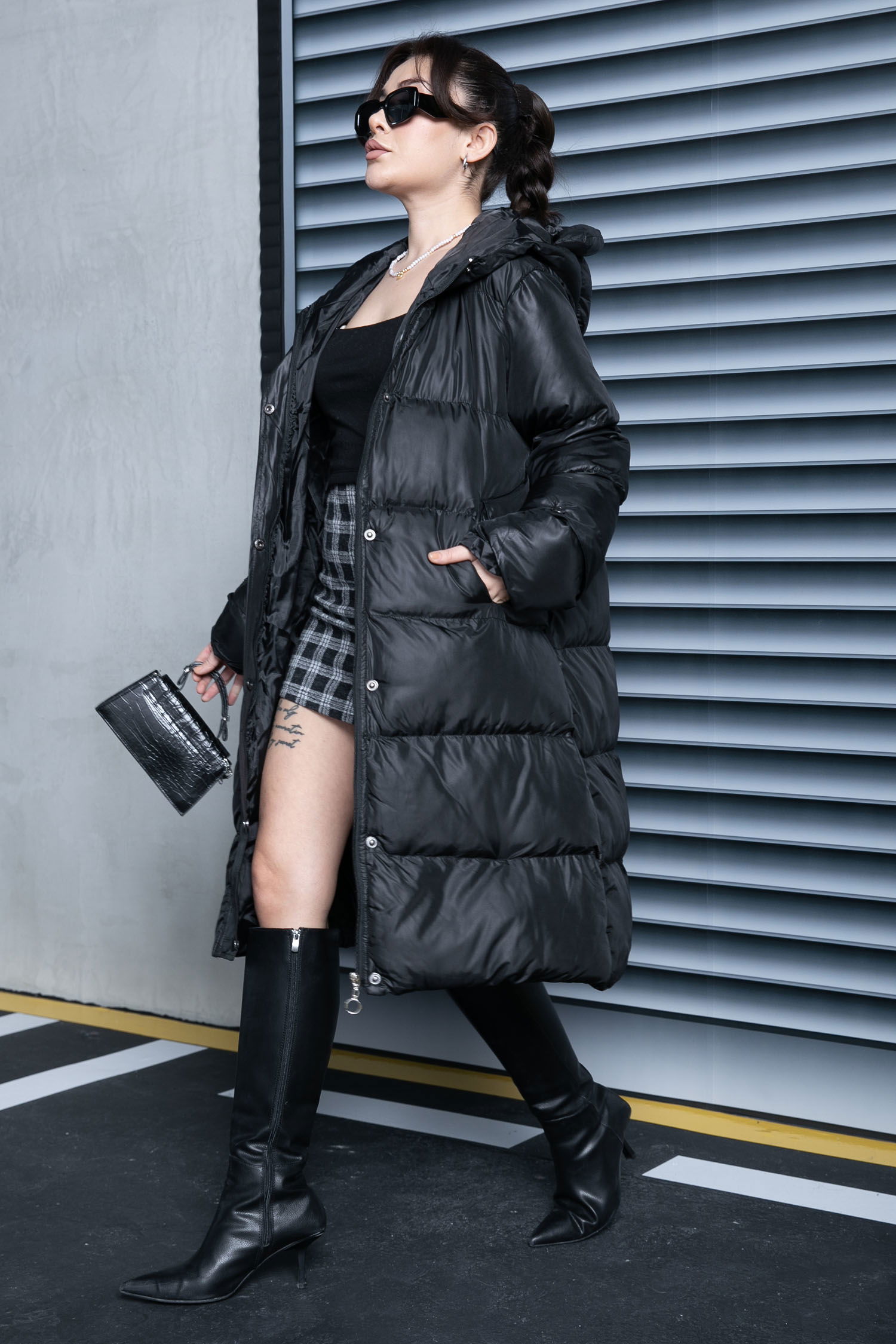 Uzun Şişme Mont Siyah - 26741 - 4