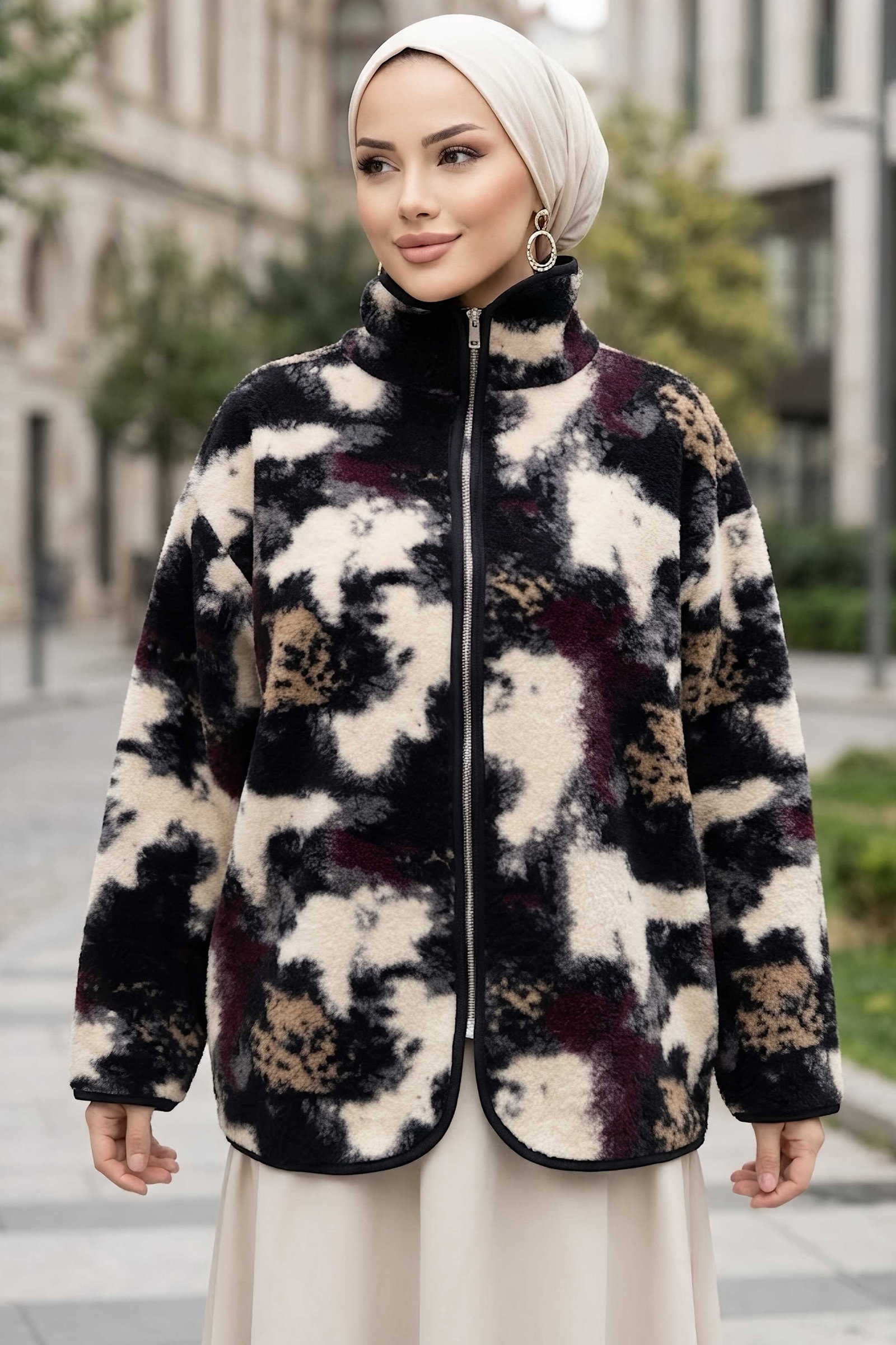 Welsoft Desenli Hırka Mor - 29188-MOR - 1