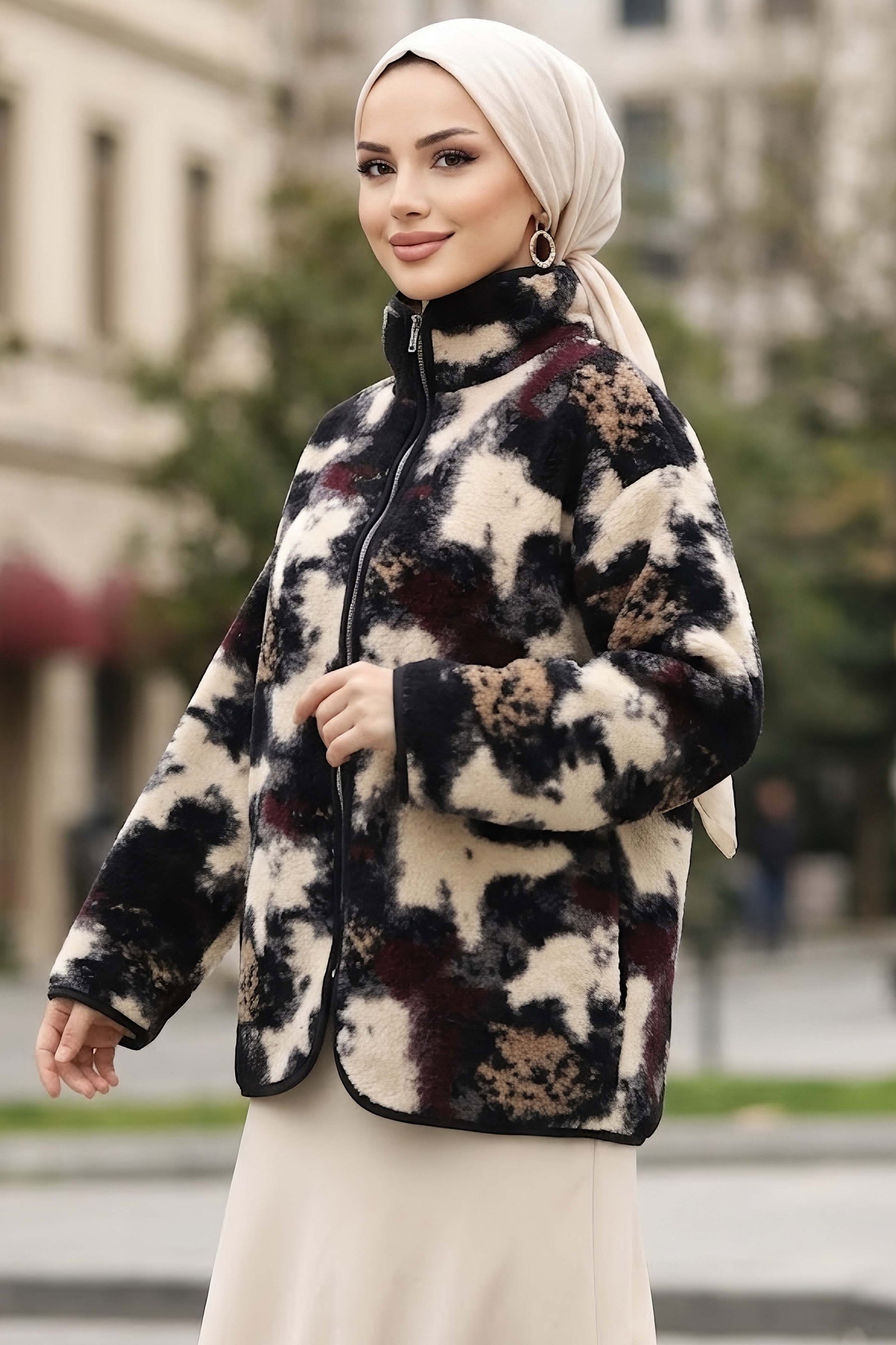 Welsoft Desenli Hırka Mor - 29188-MOR - 2