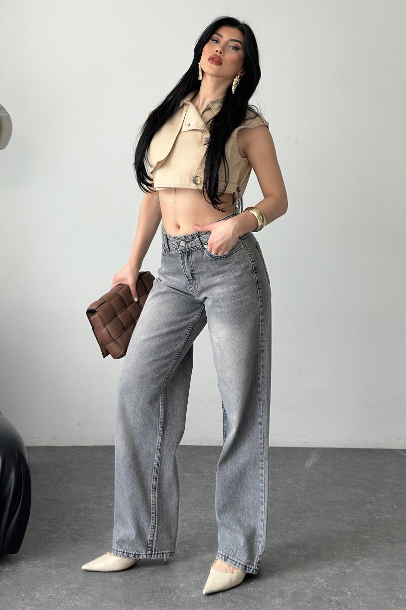 Wide Leg Palazzo Kot Pantolon - 28278-GRI - 1