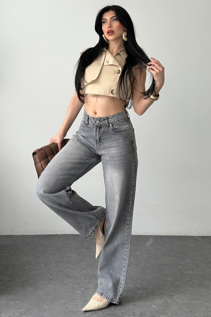 Wide Leg Palazzo Kot Pantolon - 28278-GRI - 3