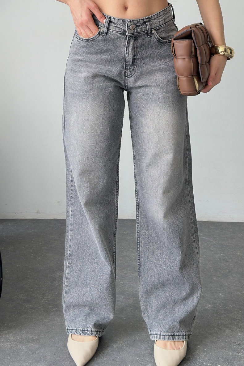 Wide Leg Palazzo Kot Pantolon - 28278-GRI - 4