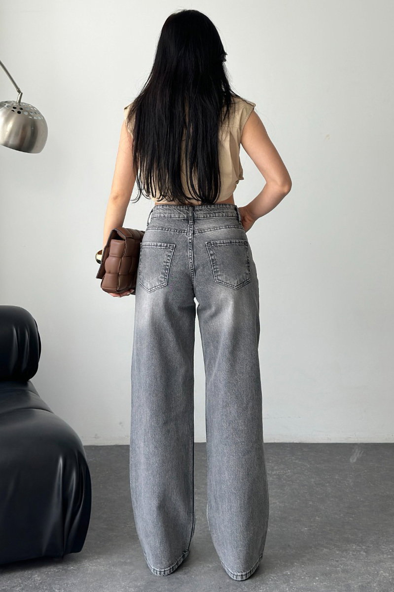 Wide Leg Palazzo Kot Pantolon - 28278-GRI - 5