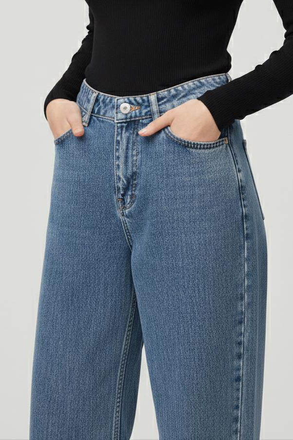 Wide Leg Palazzo Kot Pantolon - 28279-BUZ-MAVI - 2