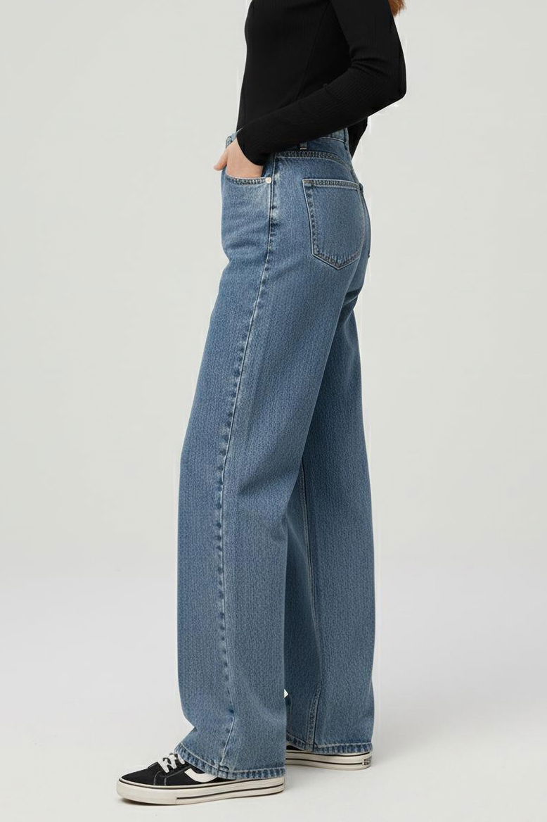 Wide Leg Palazzo Kot Pantolon - 28279-BUZ-MAVI - 3