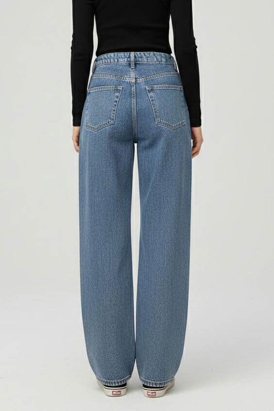 Wide Leg Palazzo Kot Pantolon - 28279-BUZ-MAVI - 4