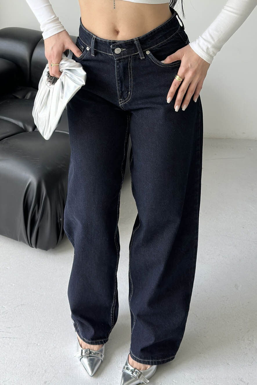 Wide Leg Palazzo Kot Pantolon - 28279-KOYU-LACIVERT - 4