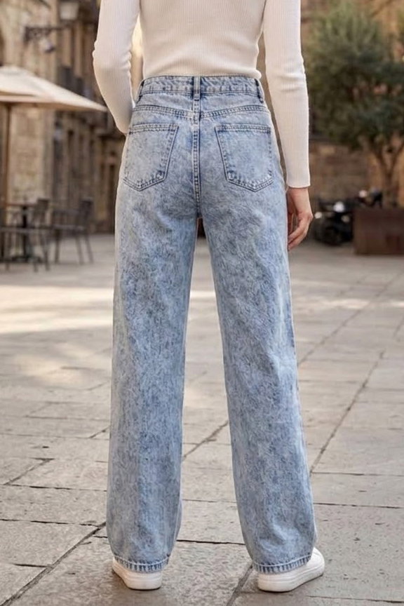 Wide Leg Palazzo Kot Pantolon Buz Mavi - 3003-BUZ-MAVI - 4