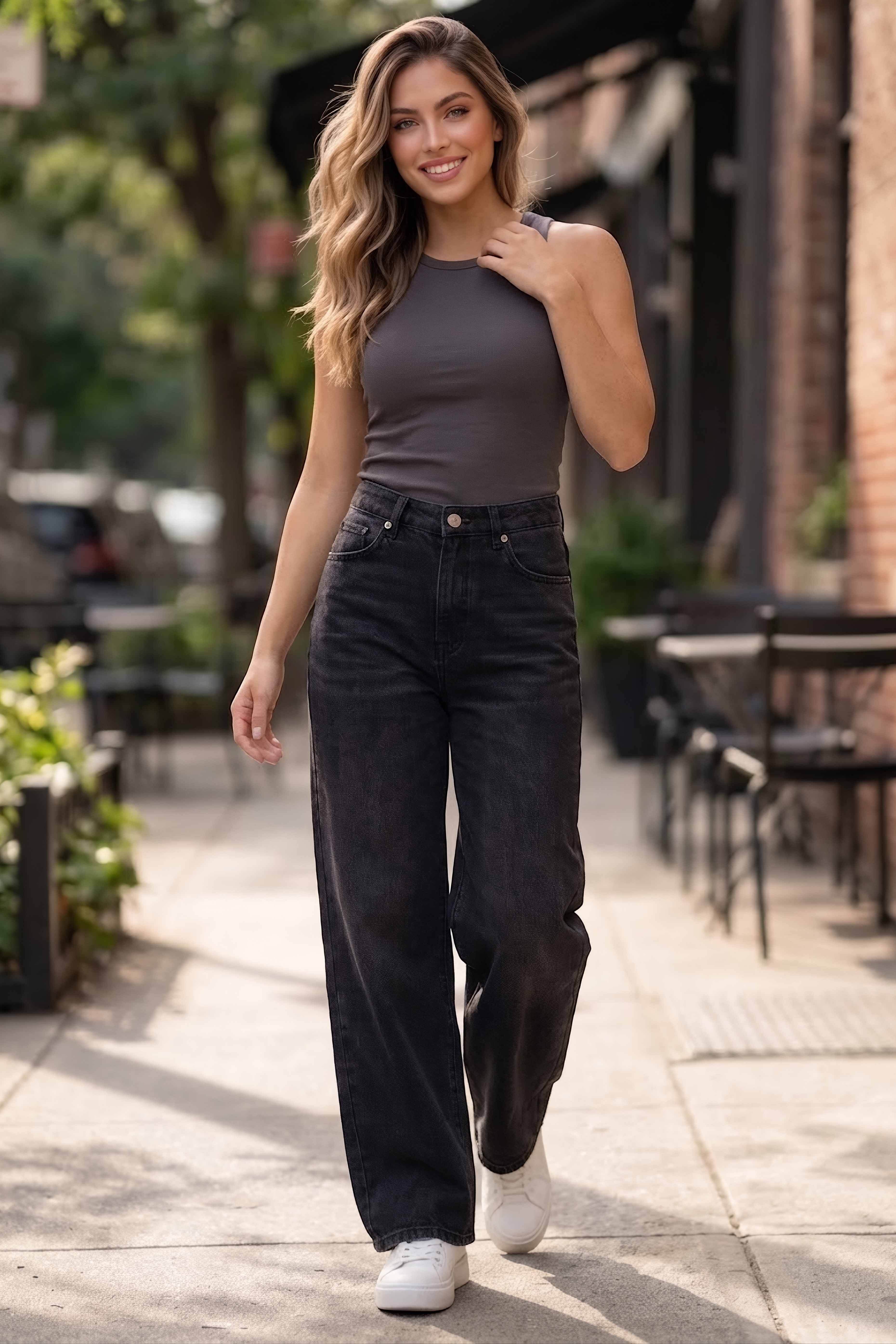 Wide Leg Palazzo Kot Pantolon Füme - 3003-FUME - 2