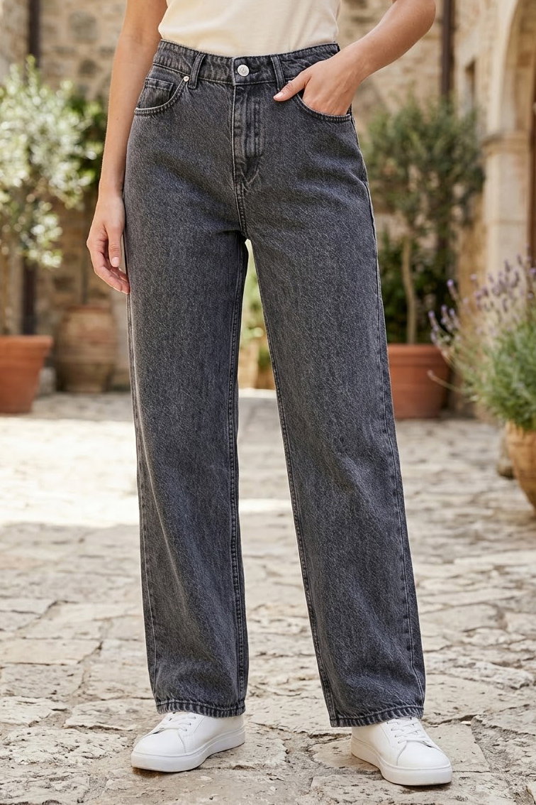 Wide Leg Palazzo Kot Pantolon Gri - 3003-GRI - 2
