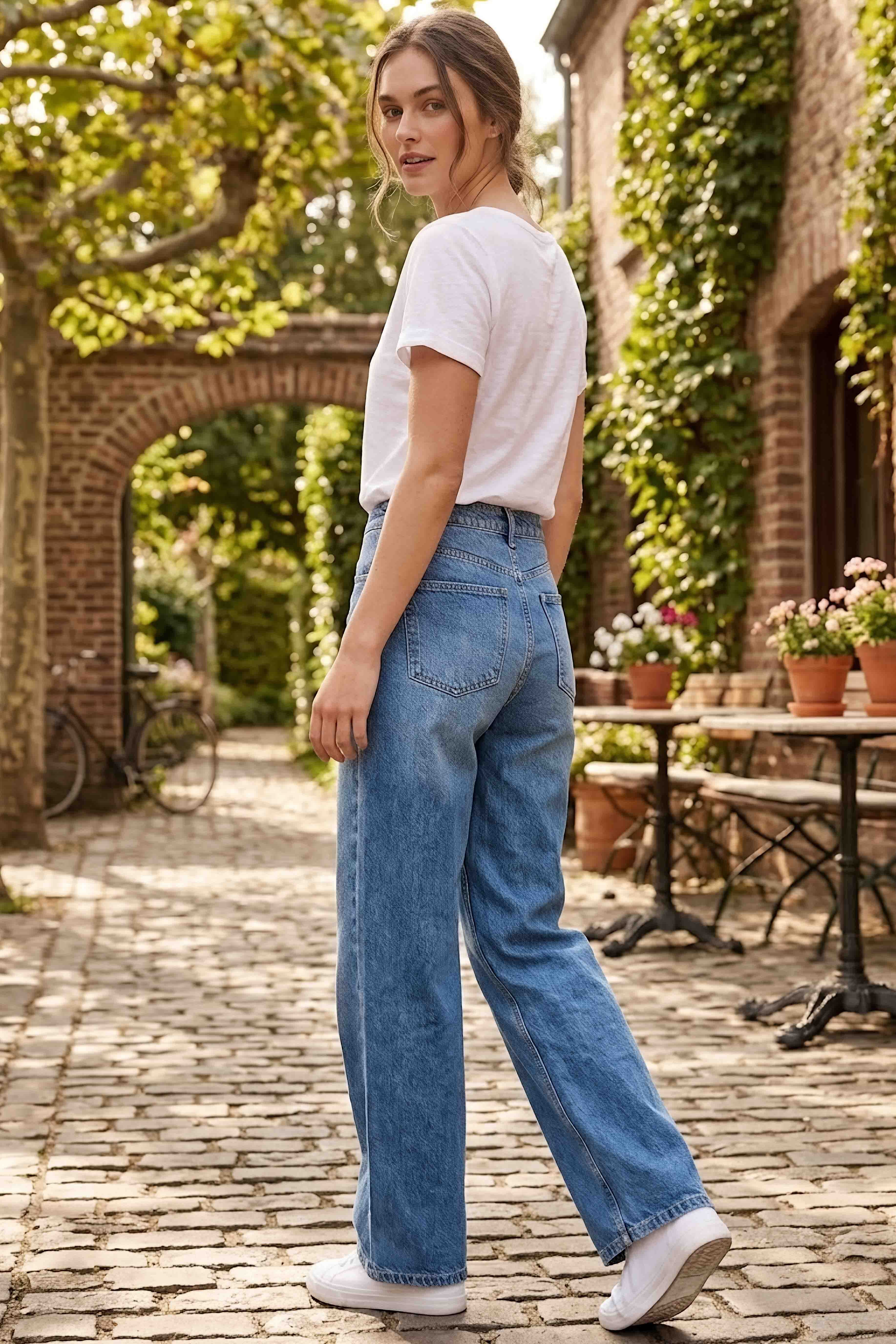 Wide Leg Palazzo Kot Pantolon Mavi - 3003-MAVI - 4