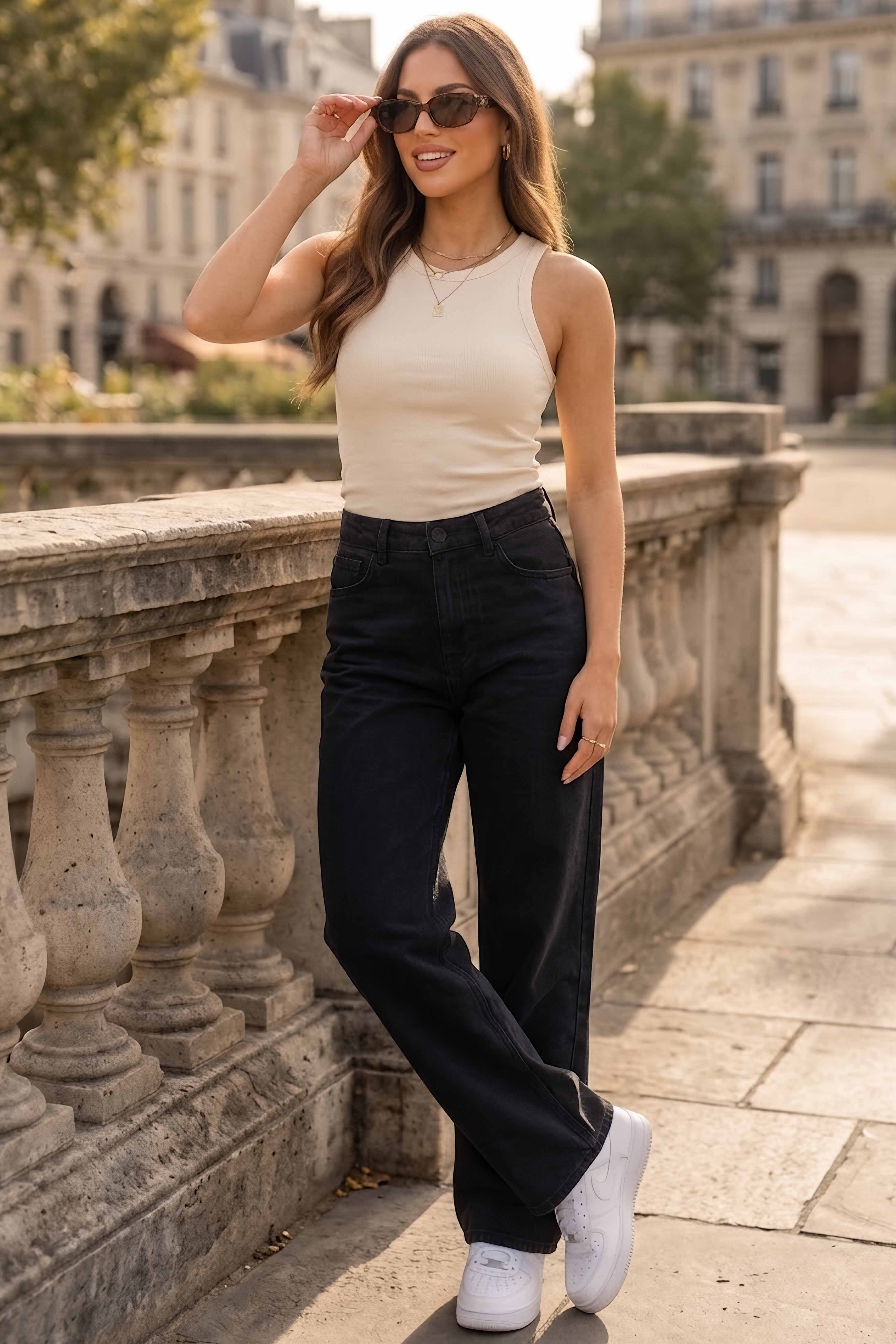 Wide Leg Palazzo Kot Pantolon Siyah - 3003-SIYAH - 2