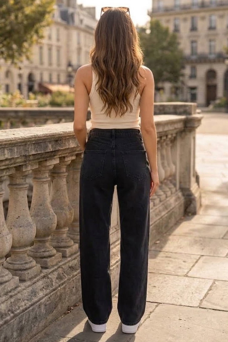 Wide Leg Palazzo Kot Pantolon Siyah - 3003-SIYAH - 4
