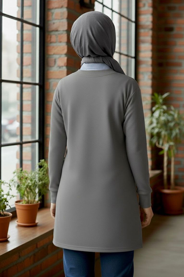 Yaka Detaylı Modal Tunik - 1026-FUME - 3