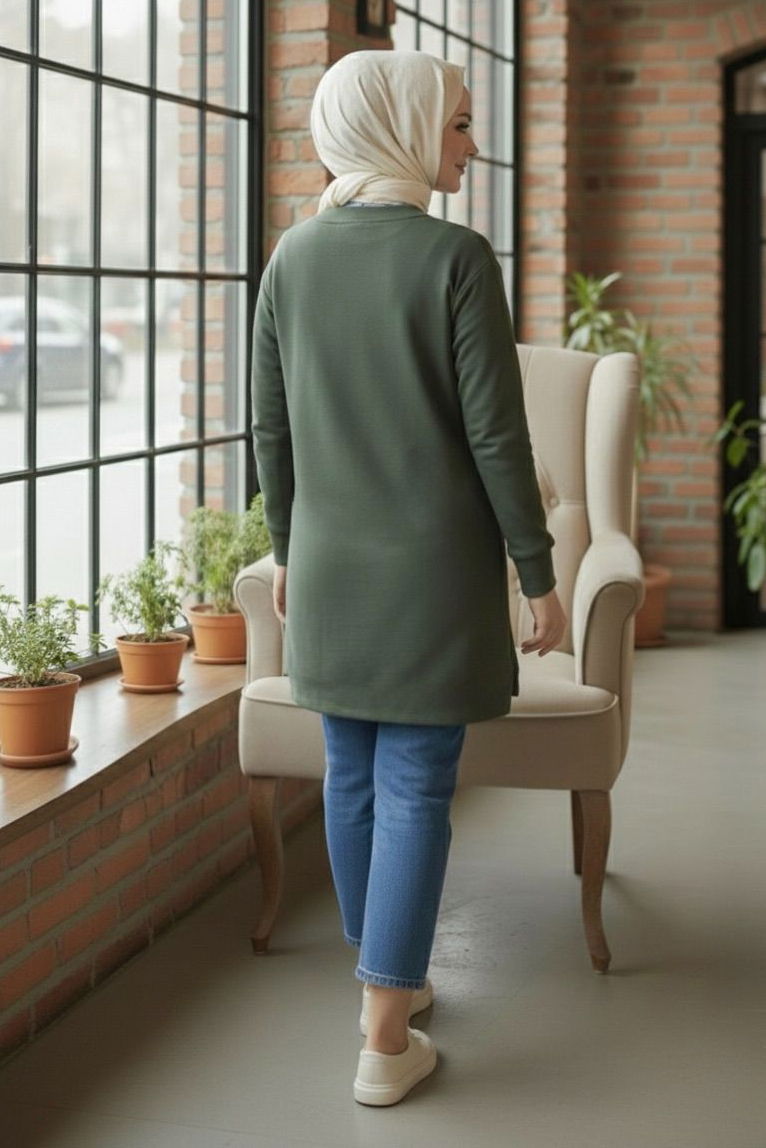 Yaka Detaylı Modal Tunik - 1026-HAKI - TOFİSA