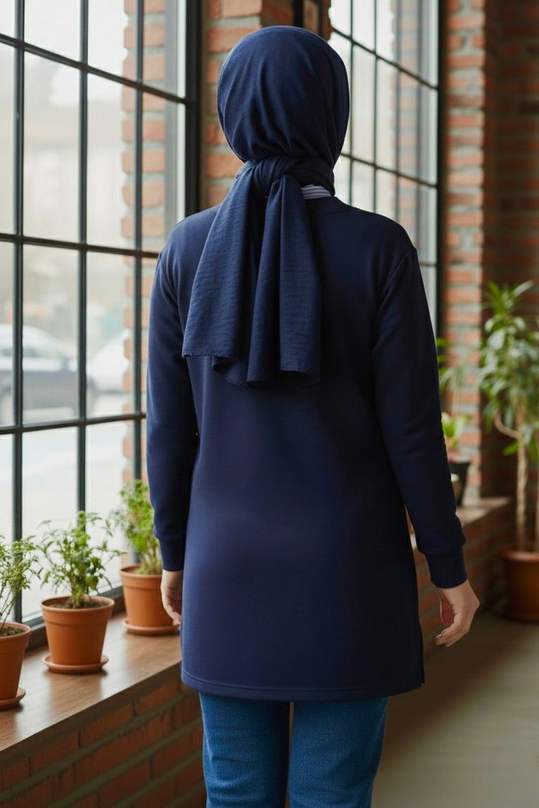 Yaka Detaylı Modal Tunik - 1026-LACIVERT - TOFİSA