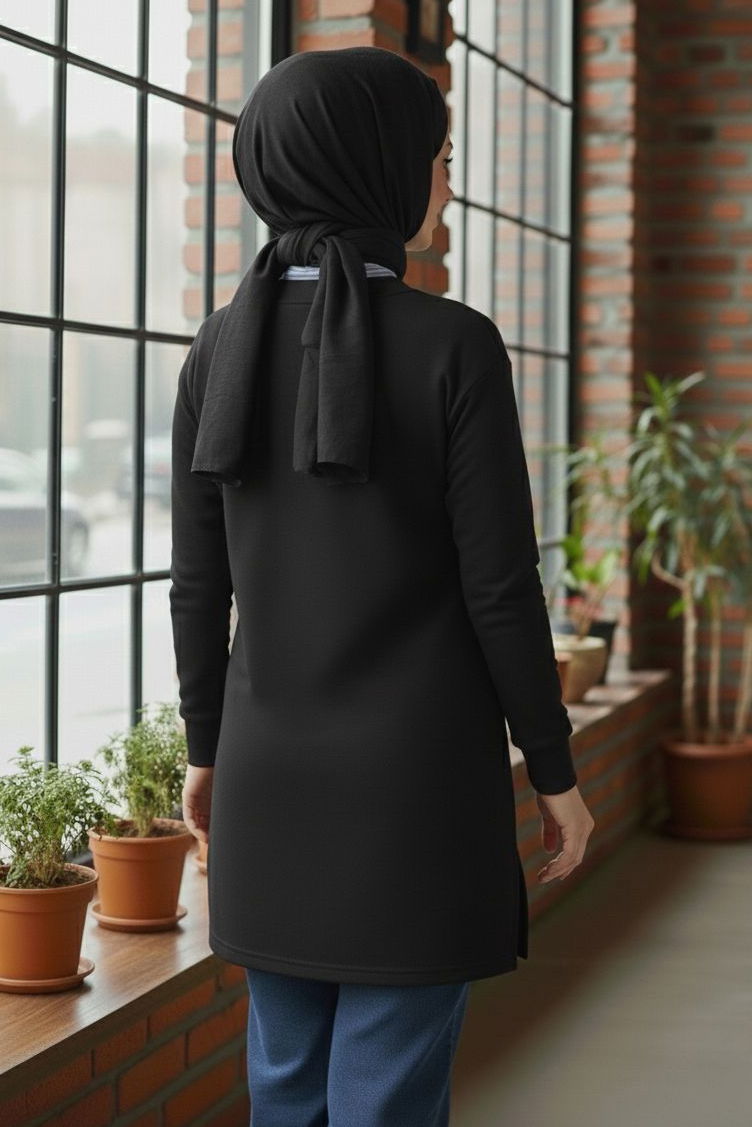 Yaka Detaylı Modal Tunik - 1026-SIYAH - 3