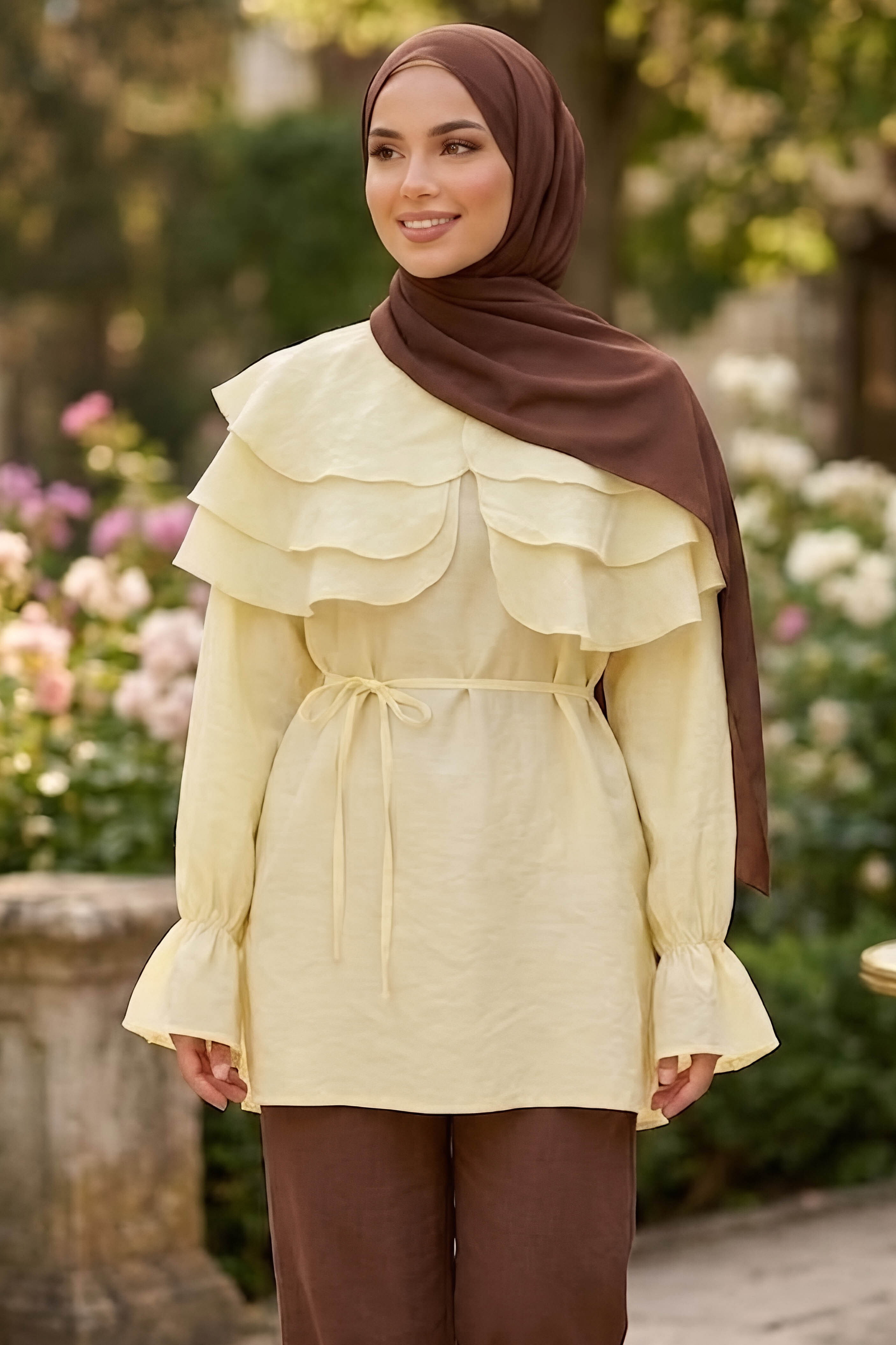 Yaka Fırfır Detaylı Gömlek Sari - 28883-SARI - 1
