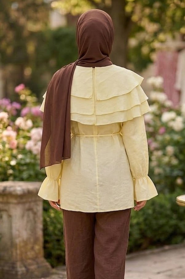 Yaka Fırfır Detaylı Gömlek Sari - 28883-SARI - 3