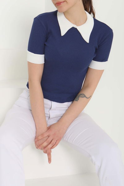 Yaka Garnili Crop Lacivert - 27139 