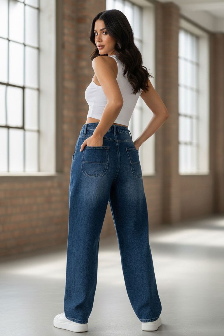 Yan Cepli Baggy Pantolon - 27359-KOYU-MAVI - TOFİSA