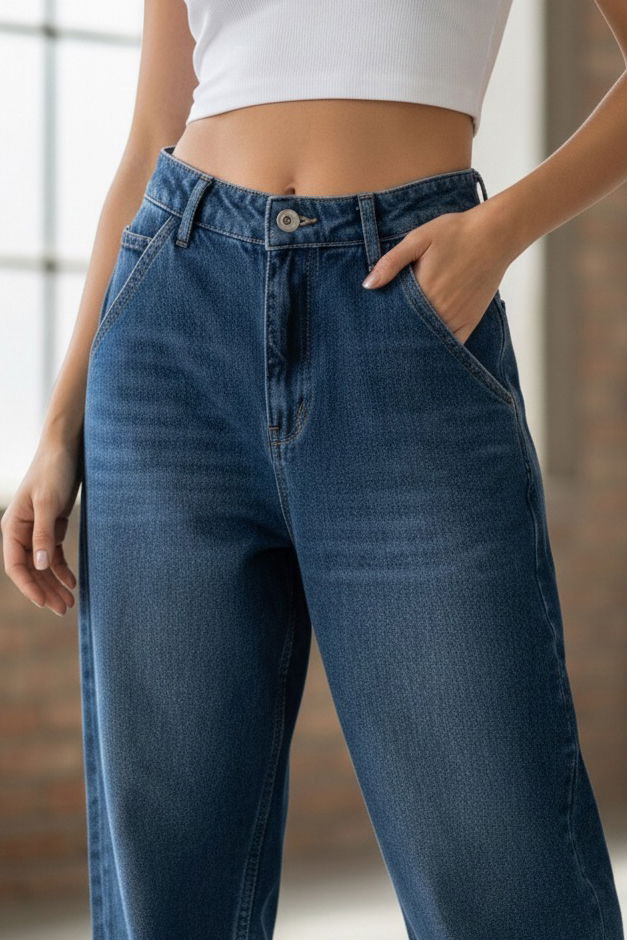 Yan Cepli Baggy Pantolon - 27359-KOYU-MAVI - 3