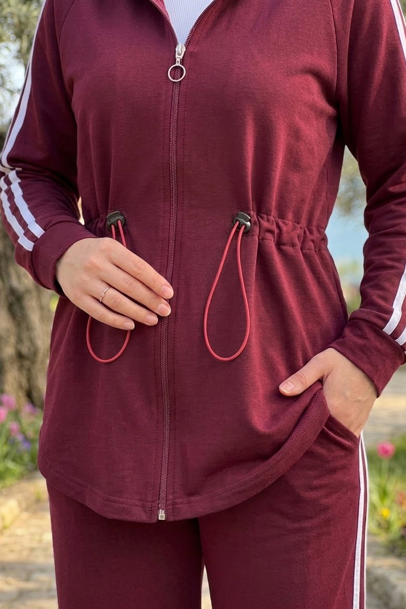 Yanarı Şeritli Belde Lastik Detaylı Oysh Modal Takım Bordo - 29021-BORDO - 3