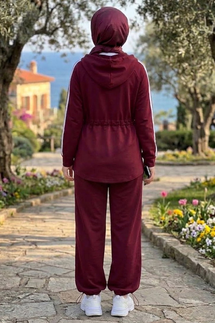 Yanarı Şeritli Belde Lastik Detaylı Oysh Modal Takım Bordo - 29021-BORDO - 4