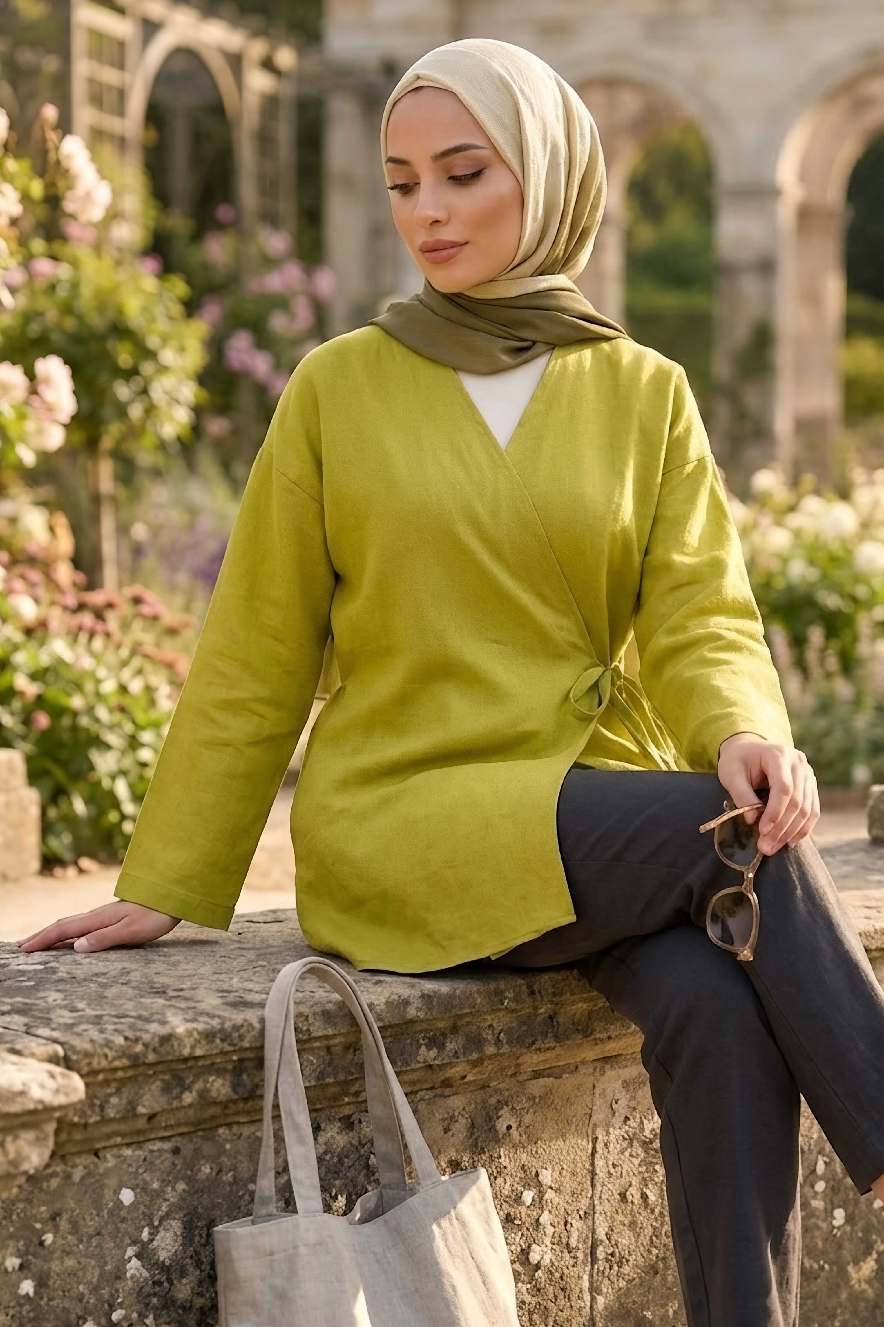 Yandan Bağcık Detaylı Ceket Fistik Yeşili - 2149-FISTIK-YESILI - 2